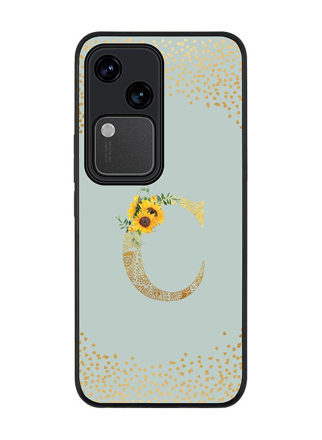 Stylizedd Rugged Black edge case for Vivo V30 5G, Flexible Cover -  Custom Monogram Initial Letter Mandala Floral Pattern Alphabet - C  (Light Grey ) - Image 1