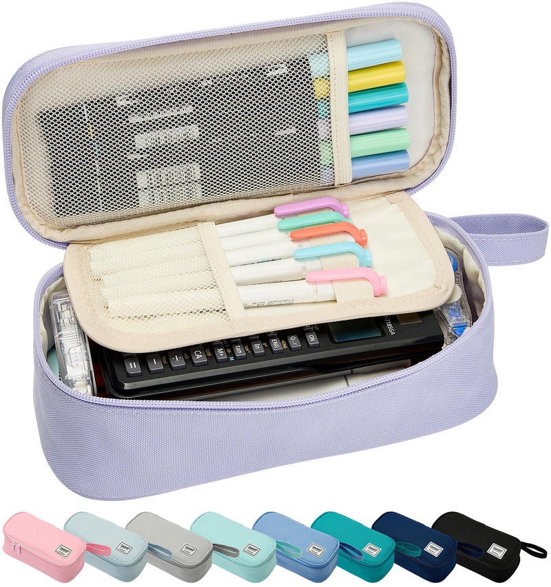 SPACEMATE Pencil Case Pouch Box Bag School Supplies Girls Boys Kids Cute Preppy Stuff Large Big Capacity Aesthetic Pen Organizer Back to College Stationary Light Purple Standard Stlye 1800ml