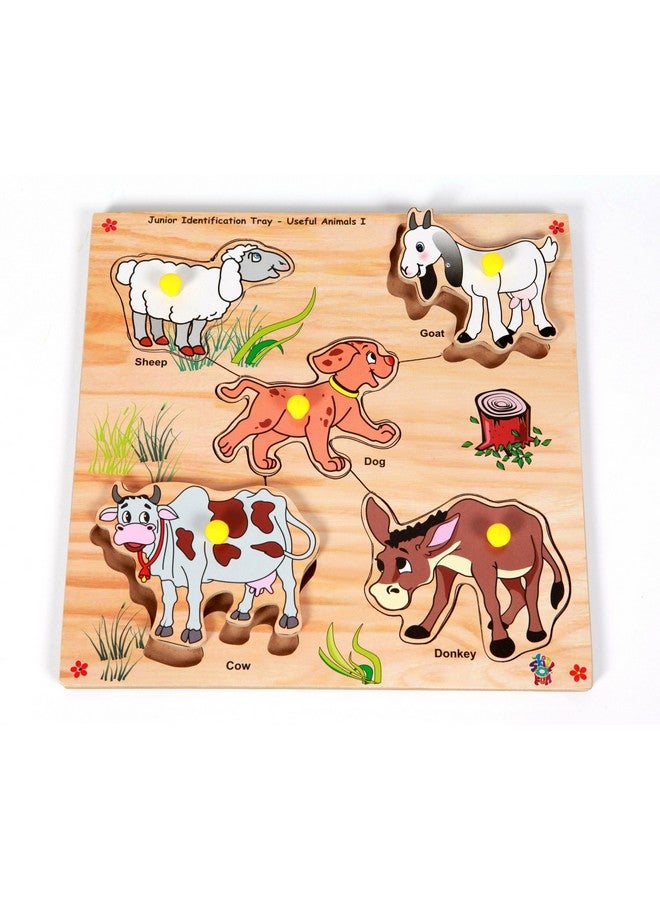 Skillofun Skillofun Wooden Junior Identification Tray Useful Animals with Knobs for Toddler, Multi Color