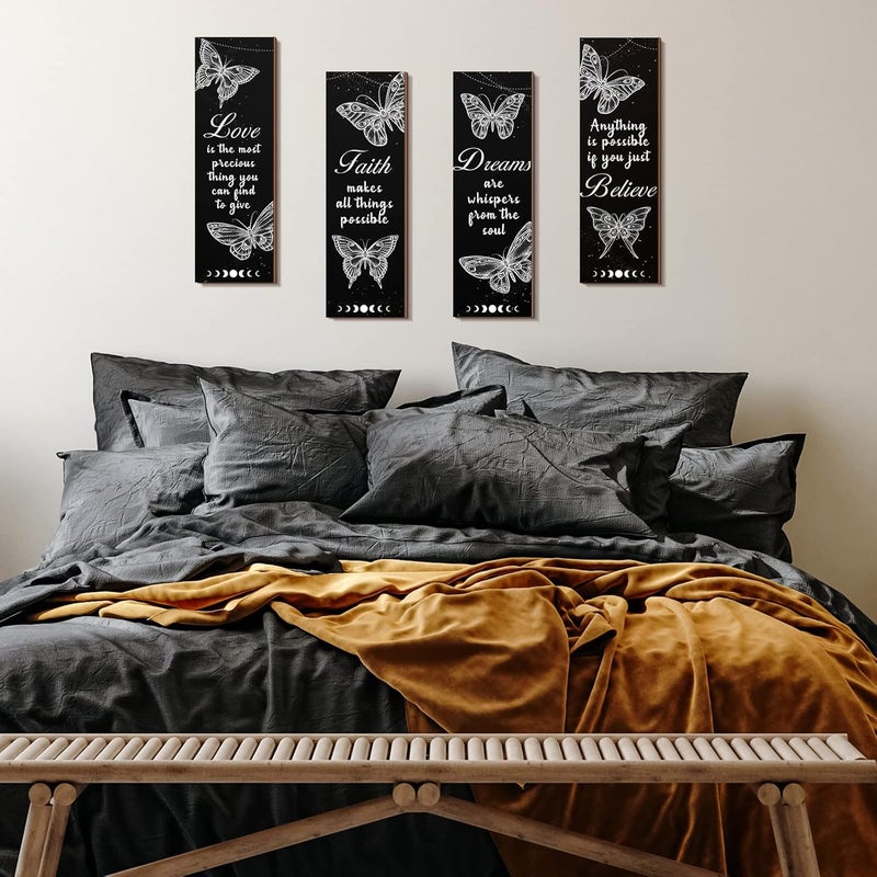 Qunclay 4 Pcs Butterfly Wall Decor 12 x 4 Inch Believe Faith Dream Love Inspirational Quote Wooden Sign Rustic Butterfly Bathroom Decor for Home Bathroom Bedroom Restroom Living Room Kitchen - Image 5