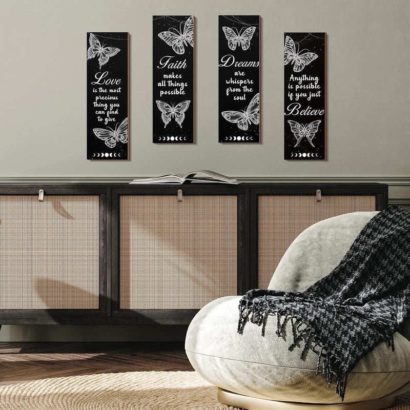 Qunclay 4 Pcs Butterfly Wall Decor 12 x 4 Inch Believe Faith Dream Love Inspirational Quote Wooden Sign Rustic Butterfly Bathroom Decor for Home Bathroom Bedroom Restroom Living Room Kitchen - Image 4