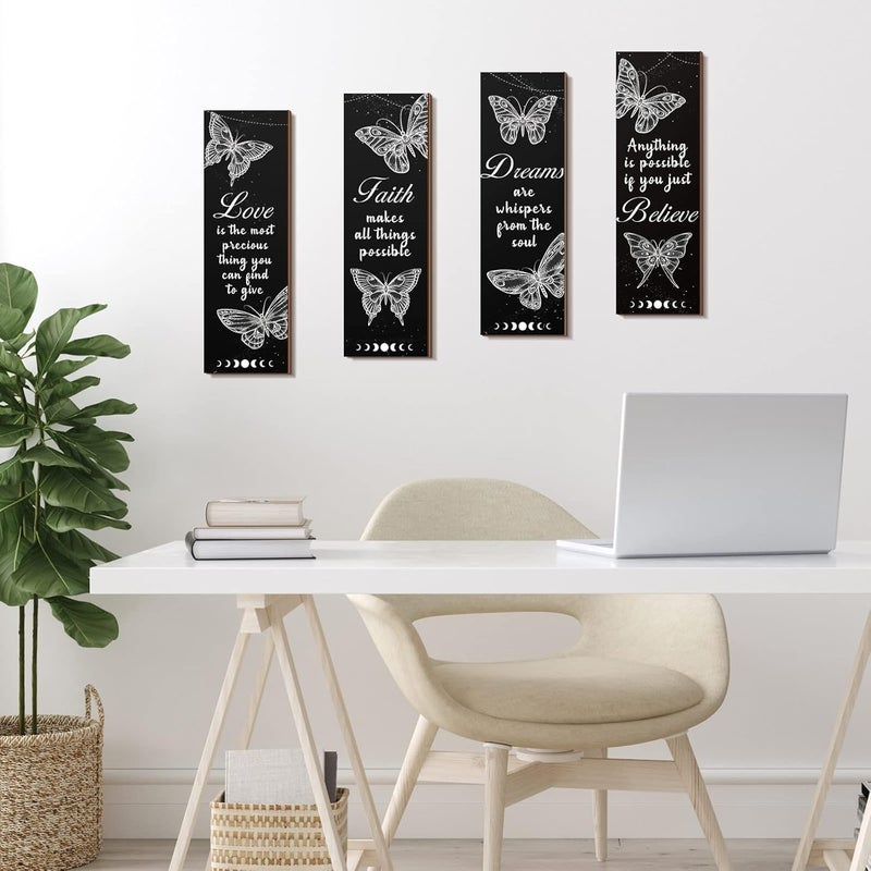 Qunclay 4 Pcs Butterfly Wall Decor 12 x 4 Inch Believe Faith Dream Love Inspirational Quote Wooden Sign Rustic Butterfly Bathroom Decor for Home Bathroom Bedroom Restroom Living Room Kitchen - Image 2
