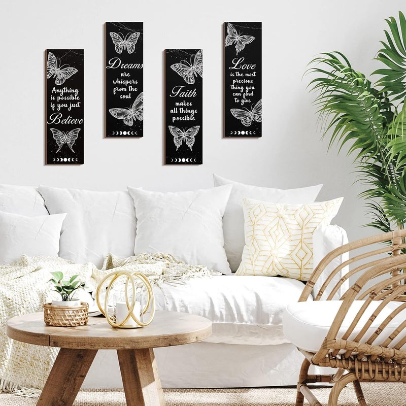 Qunclay 4 Pcs Butterfly Wall Decor 12 x 4 Inch Believe Faith Dream Love Inspirational Quote Wooden Sign Rustic Butterfly Bathroom Decor for Home Bathroom Bedroom Restroom Living Room Kitchen - Image 3