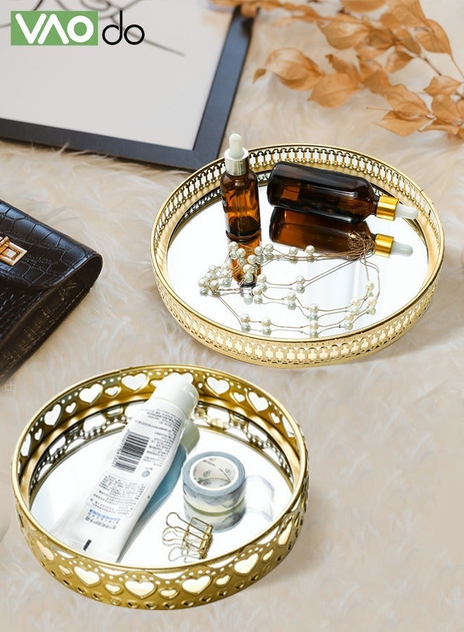 VAOdo Mirrored Vanity Tray with Gold Metal Cutout Design, Decorative Jewelry Storage Tray, Cosmetic Perfume Organizer for Dresser Bedroom Candle Holder Coffee Table Centerpiece Decor, 17.5x5CM - Image 3