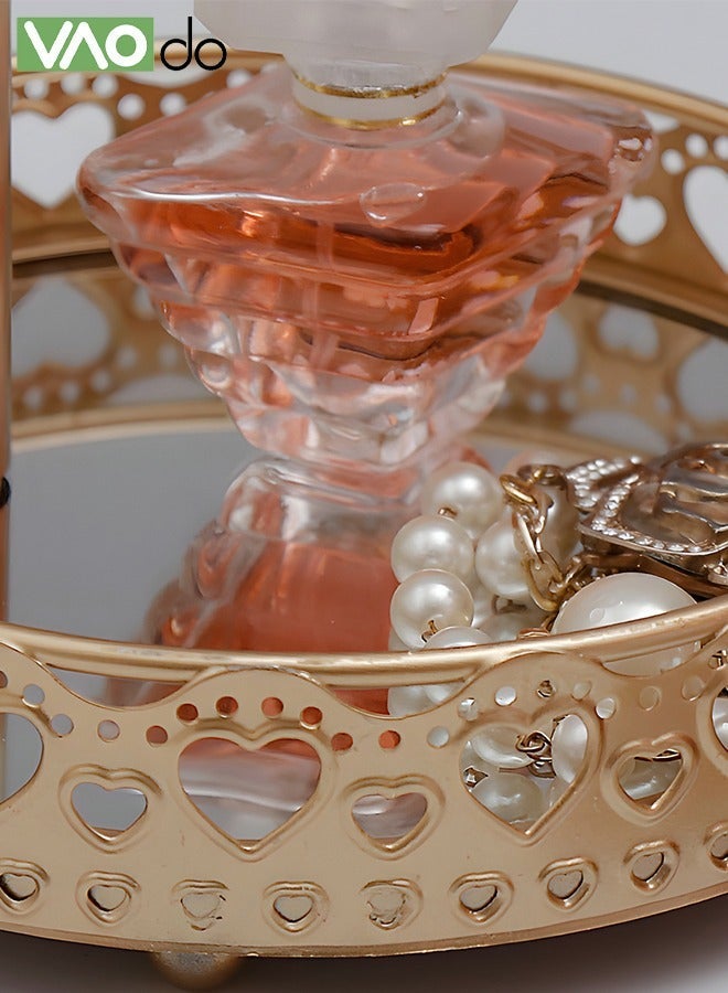 VAOdo Mirrored Vanity Tray with Gold Metal Cutout Design, Decorative Jewelry Storage Tray, Cosmetic Perfume Organizer for Dresser Bedroom Candle Holder Coffee Table Centerpiece Decor, 17.5x5CM - Image 2