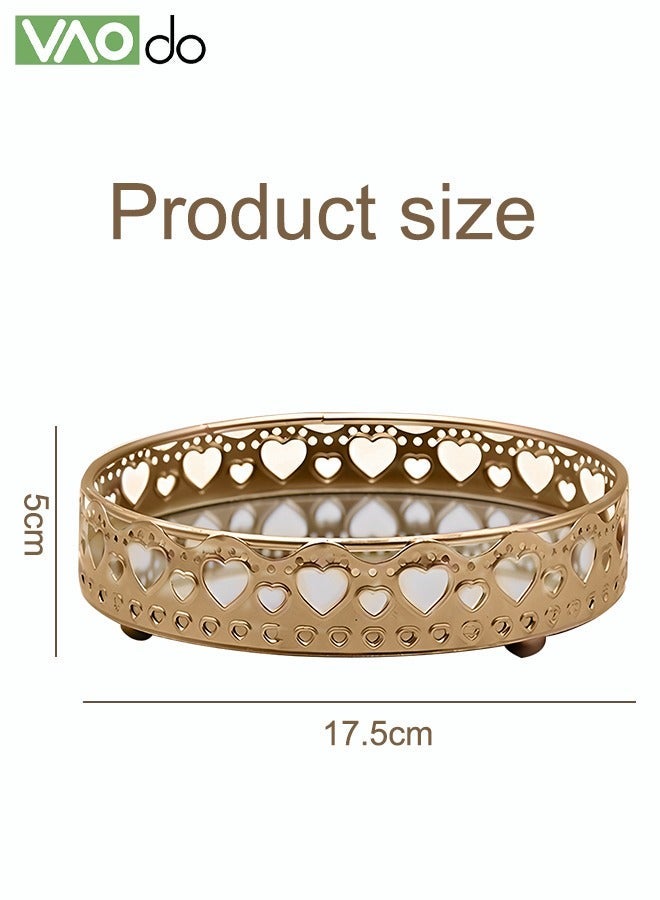 VAOdo Mirrored Vanity Tray with Gold Metal Cutout Design, Decorative Jewelry Storage Tray, Cosmetic Perfume Organizer for Dresser Bedroom Candle Holder Coffee Table Centerpiece Decor, 17.5x5CM - Image 4