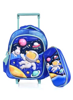 MORANO Boys School Rolling Trolley Bag with Pencil Case Size 12" - Blue  - Image 1