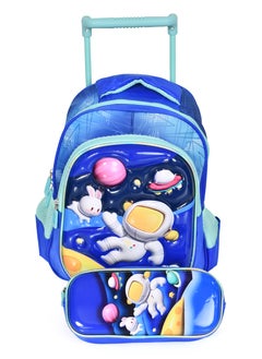 MORANO Boys School Rolling Trolley Bag with Pencil Case Size 12" - Blue  - Image 2