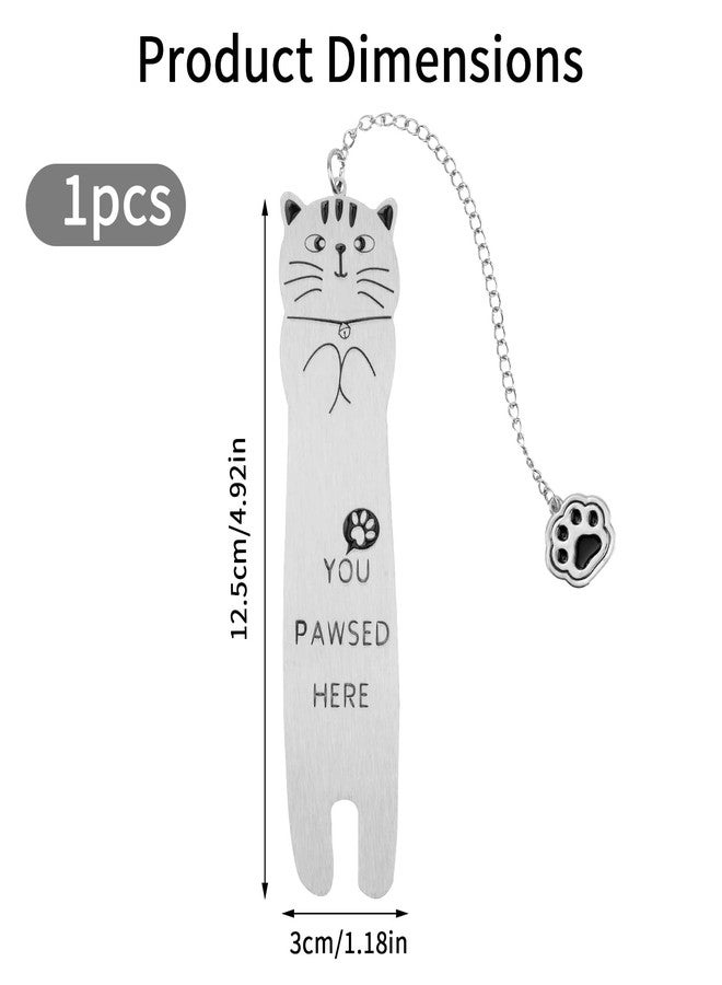 Penitue Cat Bookmark, Zinc Alloy You Pawsed Here Funny Cat Shaped Bookmark with Paw Mark Pendant Metal Cute Reading Lightweight Accessories Bookish Gifts for Women Men Book Lovers (Style 1) - Image 2