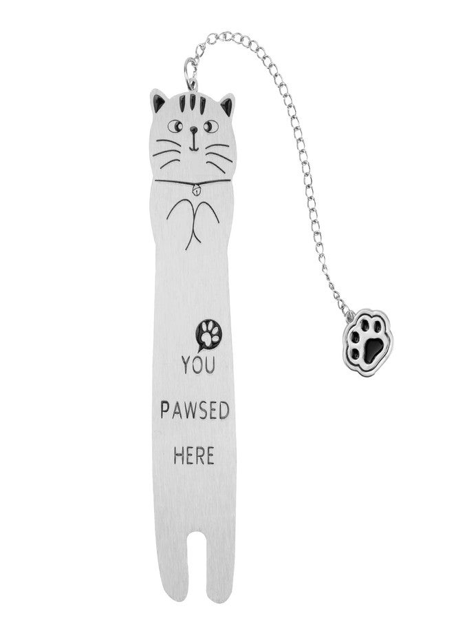 Penitue Cat Bookmark, Zinc Alloy You Pawsed Here Funny Cat Shaped Bookmark with Paw Mark Pendant Metal Cute Reading Lightweight Accessories Bookish Gifts for Women Men Book Lovers (Style 1) - Image 1