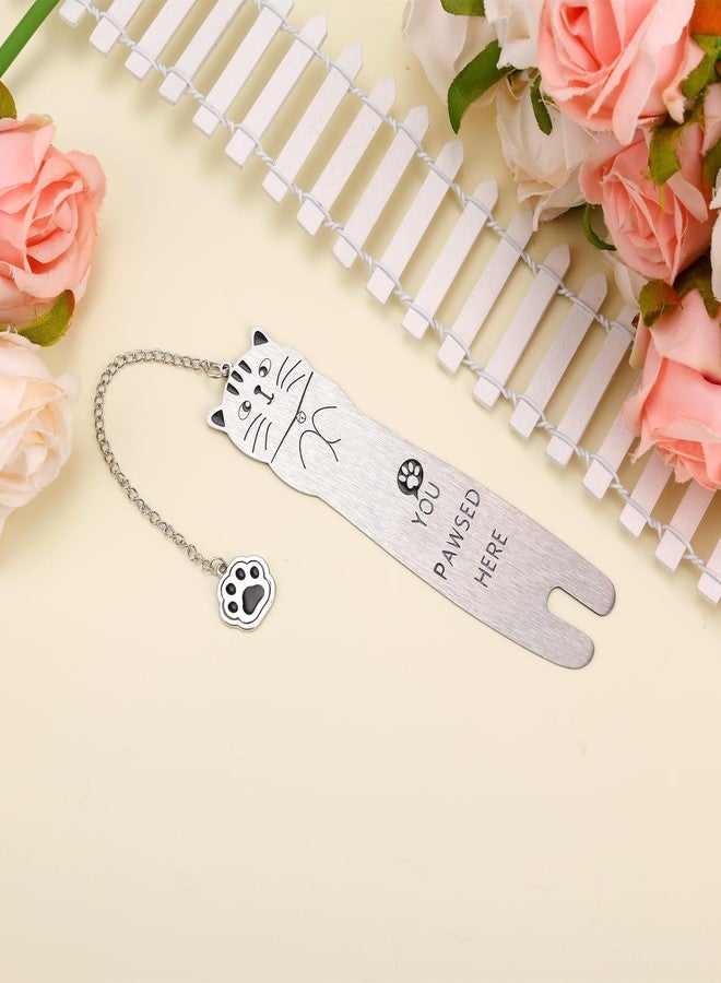 Penitue Cat Bookmark, Zinc Alloy You Pawsed Here Funny Cat Shaped Bookmark with Paw Mark Pendant Metal Cute Reading Lightweight Accessories Bookish Gifts for Women Men Book Lovers (Style 1) - Image 3