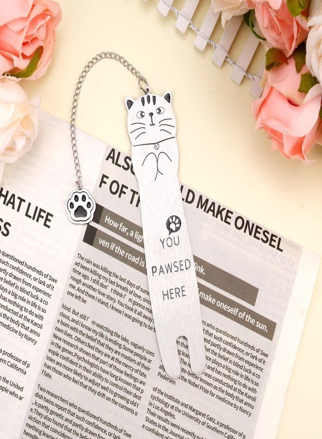 Penitue Cat Bookmark, Zinc Alloy You Pawsed Here Funny Cat Shaped Bookmark with Paw Mark Pendant Metal Cute Reading Lightweight Accessories Bookish Gifts for Women Men Book Lovers (Style 1) - Image 4