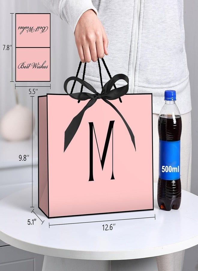 Linelglobal Pink Letter Gift Bag with Handles for Women 12.6" Anniversary Wedding Party Includes Envelope, Card, Wrapping Paper - Initial M - Image 2