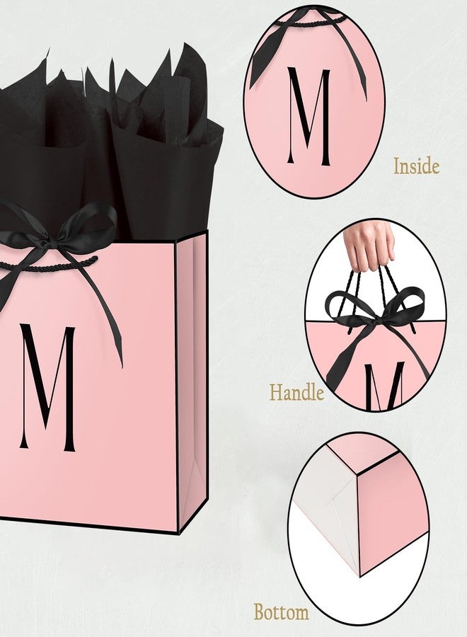 Linelglobal Pink Letter Gift Bag with Handles for Women 12.6" Anniversary Wedding Party Includes Envelope, Card, Wrapping Paper - Initial M - Image 3