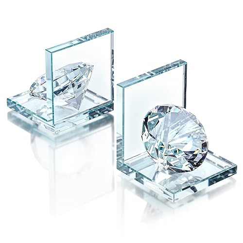 1 Pair Crystal Bookends with 80mm Clear Diamond L Shaped Heavy Duty Book End for Shelves Non Skid Bookends Book Stopper 4inch