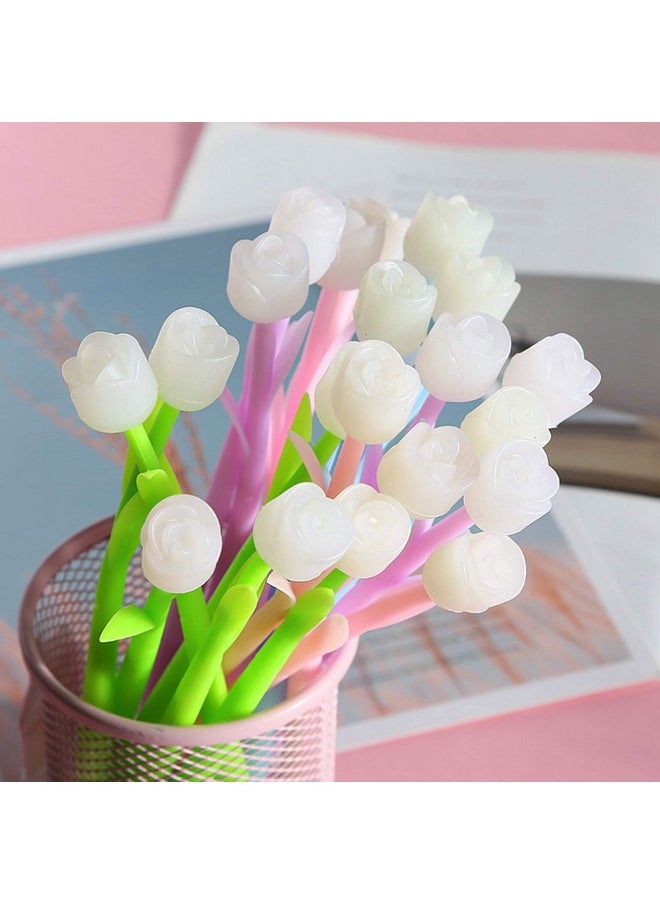 KRIZJUES - 24 Pieces Color Changing Flower Pens, Gel Flower Pens Rose Creative Gel Ink Rollerball Pen Cute Ballpoint Pens Suitable For Home School Office, Kids Teachers Present Black 0.5Mm - Image 1