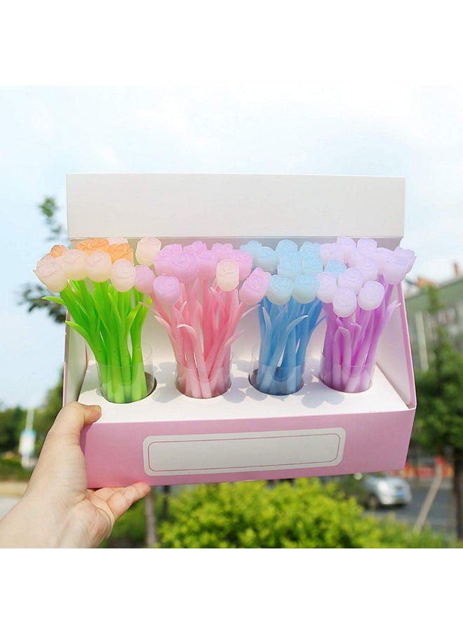 KRIZJUES - 24 Pieces Color Changing Flower Pens, Gel Flower Pens Rose Creative Gel Ink Rollerball Pen Cute Ballpoint Pens Suitable For Home School Office, Kids Teachers Present Black 0.5Mm - Image 1