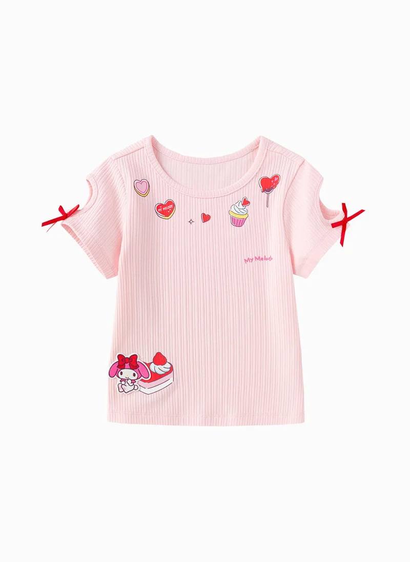 Toddler Girls Round v-neck short-sleeved T-shirt