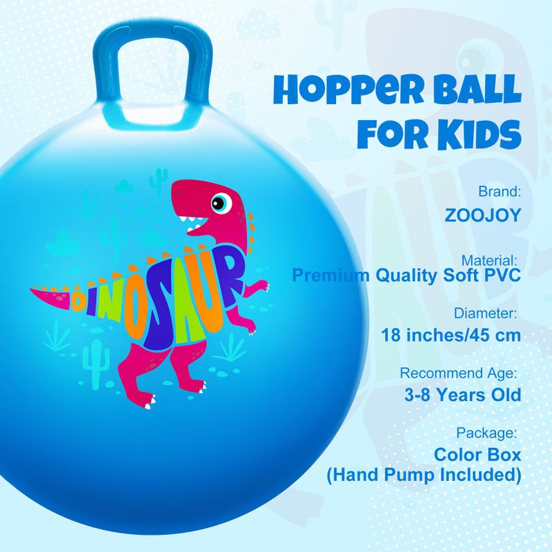 ZOOJOY Hopper Ball for Kids18In Bouncy Balls with Handle, Blue Dinosaur Indoor Outdoor Boys Toys for Active Play with Pump, Easter Basket Stuffers Girls Boys Gifts for 3 4 5 6 7 8Yr Balance Toys - Image 2