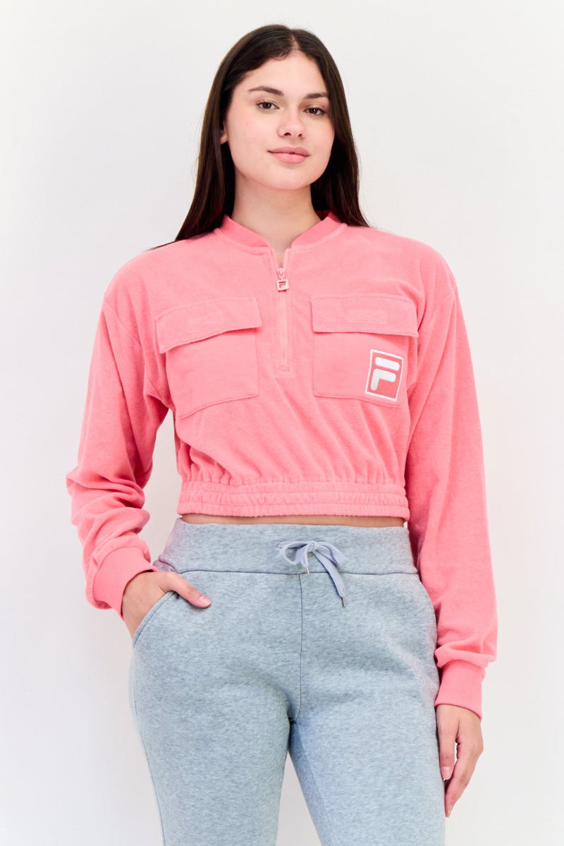 FILA سويت شيرت رياضي نسائي بحجم كامل في الهواء الطلق، وردي - Image 1