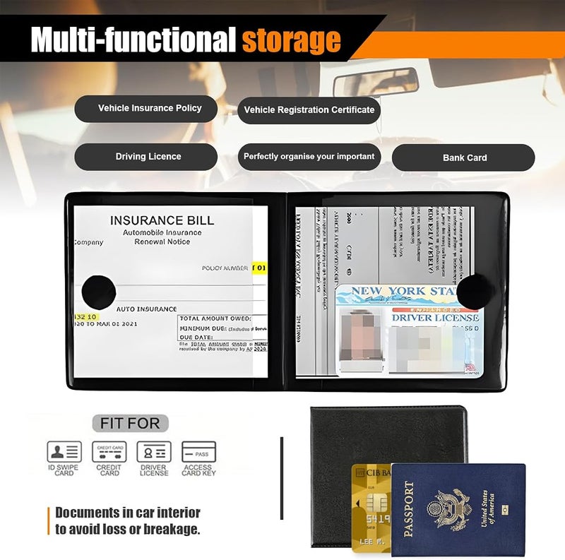 Bestmoy Car Registration and Insurance Holder, Auto Paperwork Cover, Vehicle Document Holder Glove Box Organize for Driver License, Card, Cash (Black 2PCS) - Image 4