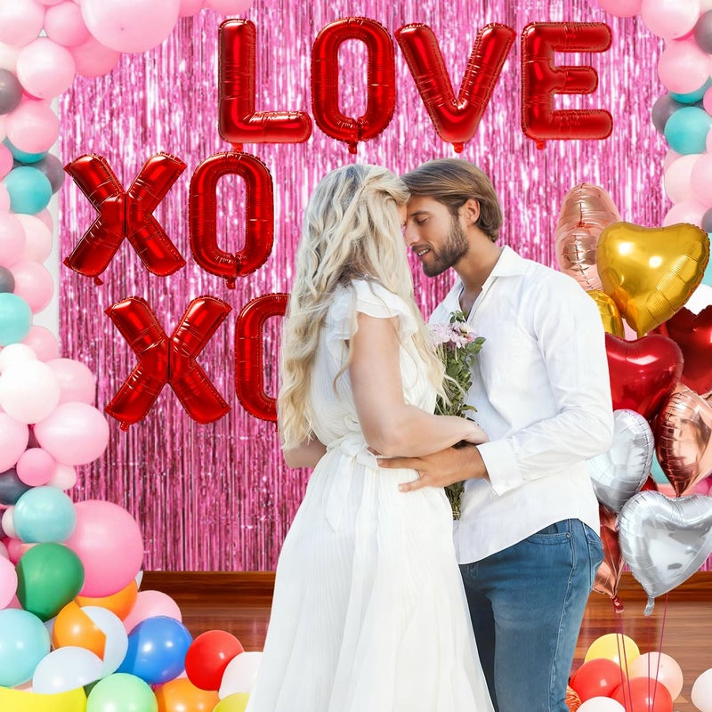 Wohohoho 72Pcs Valentine'S Day Decorations Kit  Pink Foil Curtain Tinsel Backdrop  Love & Xoxox Banner  3 Colors Heart-Shaped Balloons With 50Pcs Colorful Balloons Valentine Party Decor For Women Man - Image 3