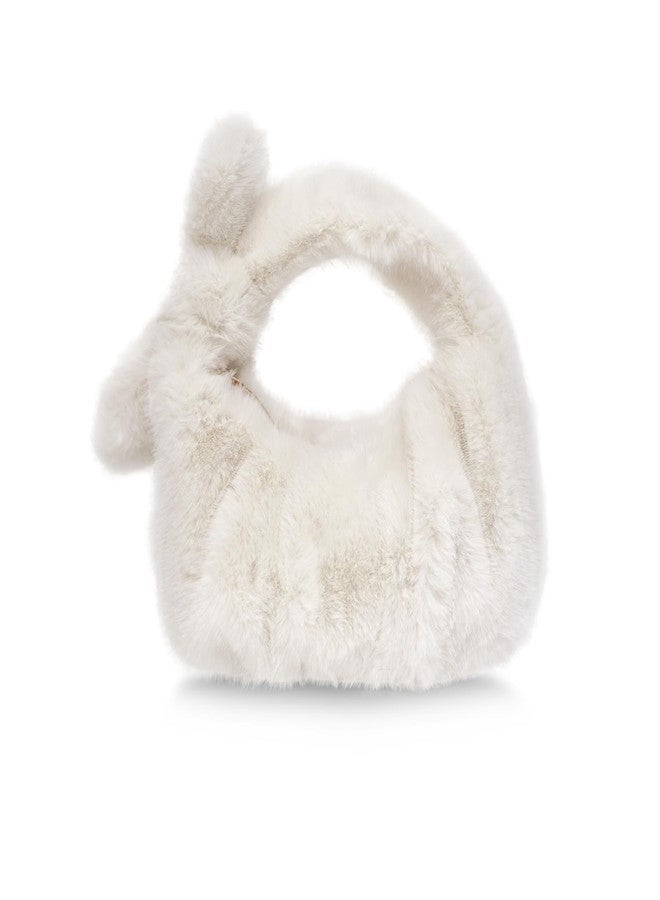 Cityelf Women's Furry Tote Bag Faux Fur Cute Mini Bags Plush Small Purse Autumn and Winter Handbag White - Image 1