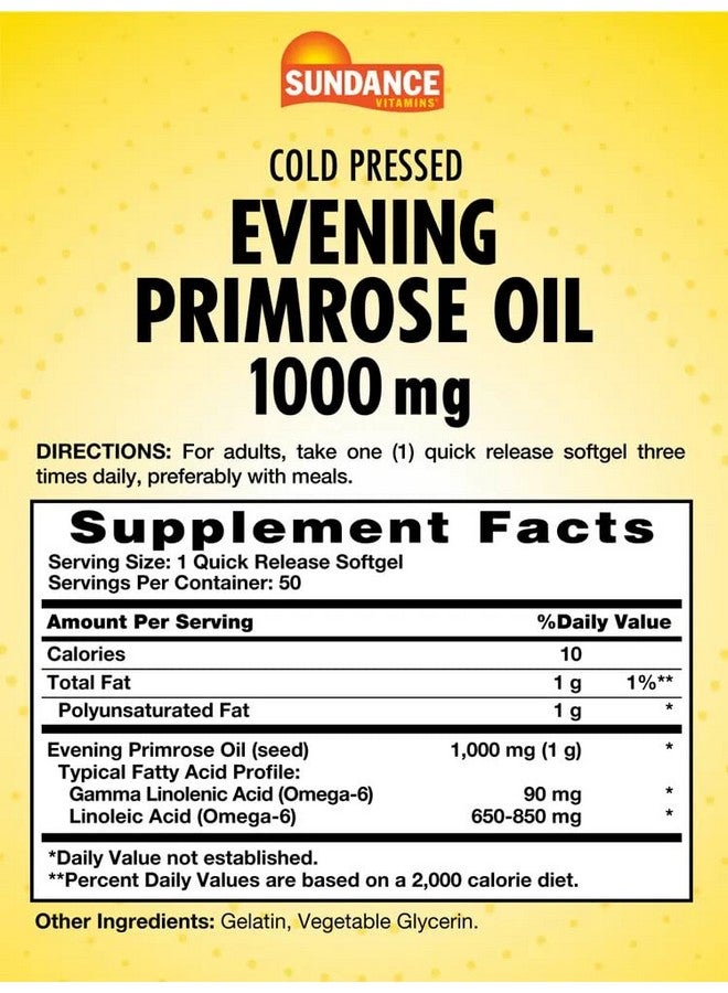 Sundance Evening Primrose Oil 1000Mg ; 50 Softgels ; Cold Pressed Supplement ; Nongmo Gluten Free Fomrula - Image 3