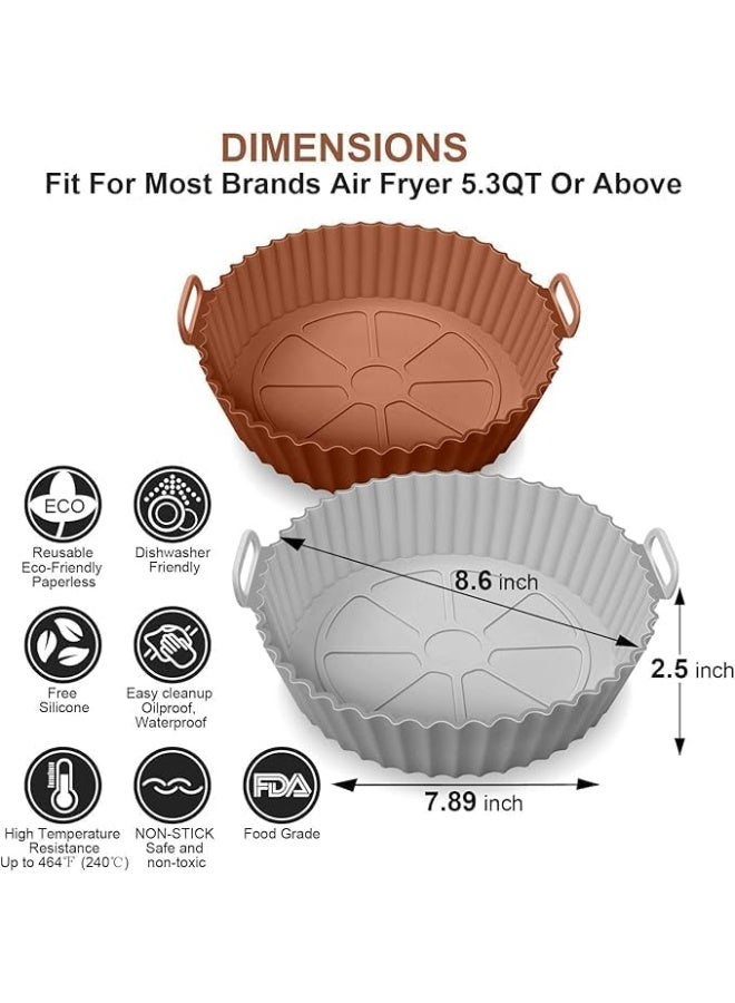 Bluejw 2 Pack Air Fryer Silicone Pots,fryer liners, 8" Silicone air fryer liners,Non Stick Air Fryer Oven Accessories,Round Reusable Air Fryer Silicones Liner Fits 3.6 to 6.8 QT Qt Air Fryer (Gray+Brown) - Image 2