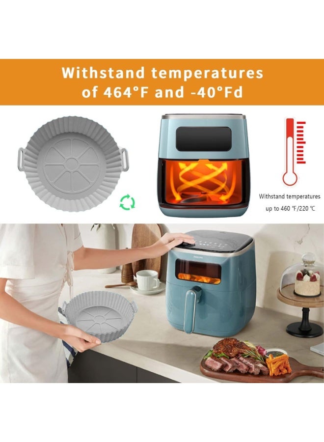 Bluejw 2 Pack Air Fryer Silicone Pots,fryer liners, 8" Silicone air fryer liners,Non Stick Air Fryer Oven Accessories,Round Reusable Air Fryer Silicones Liner Fits 3.6 to 6.8 QT Qt Air Fryer (Gray+Brown) - Image 3