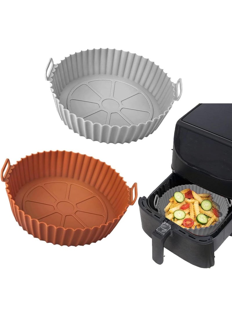 Bluejw 2 Pack Air Fryer Silicone Pots,fryer liners, 8" Silicone air fryer liners,Non Stick Air Fryer Oven Accessories,Round Reusable Air Fryer Silicones Liner Fits 3.6 to 6.8 QT Qt Air Fryer (Gray+Brown) - Image 1