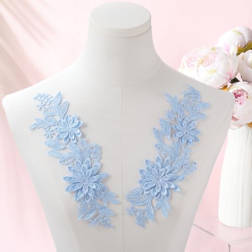 CABODYALS 4Pcs Blue Lace Flower Applique Vintage 3D Floral Embroidery Appliques Polyester Soild Embroidered Sew on Patches Bulk for Sewing Making Crafts Dresses Gowns Wedding Headpiece Home Decor - Image 4