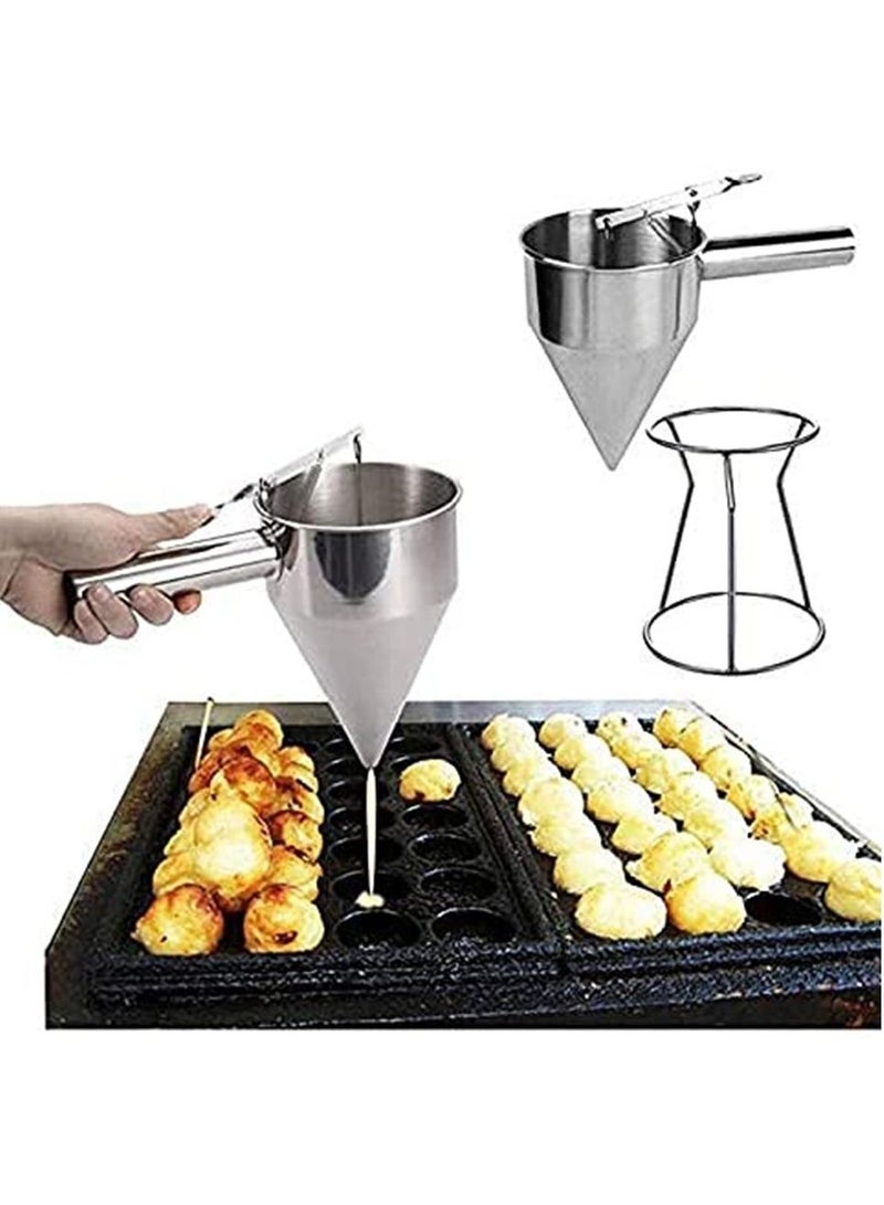 Stainless Steel Donut Cupcake Batter Dispenser Funnel Pancake Maker Helper Rack (silver) - Image 1