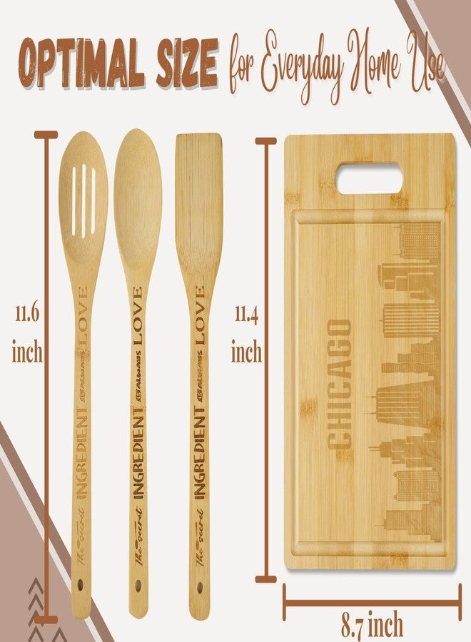 INNObeta Chicago City Skyline Gifts Bamboo Cutting Board with Wooden Spoon Chicago Lovers, Skyline Map Kitchen Gift for Christmas, Mother's Day - 11.4 x 8.6 - Image 5