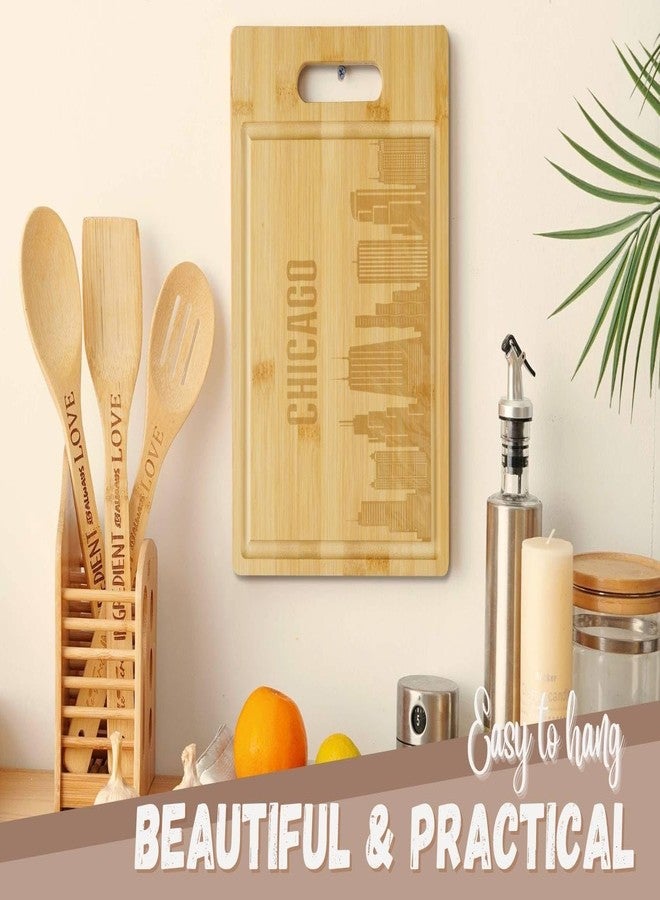 INNObeta Chicago City Skyline Gifts Bamboo Cutting Board with Wooden Spoon Chicago Lovers, Skyline Map Kitchen Gift for Christmas, Mother's Day - 11.4 x 8.6 - Image 2