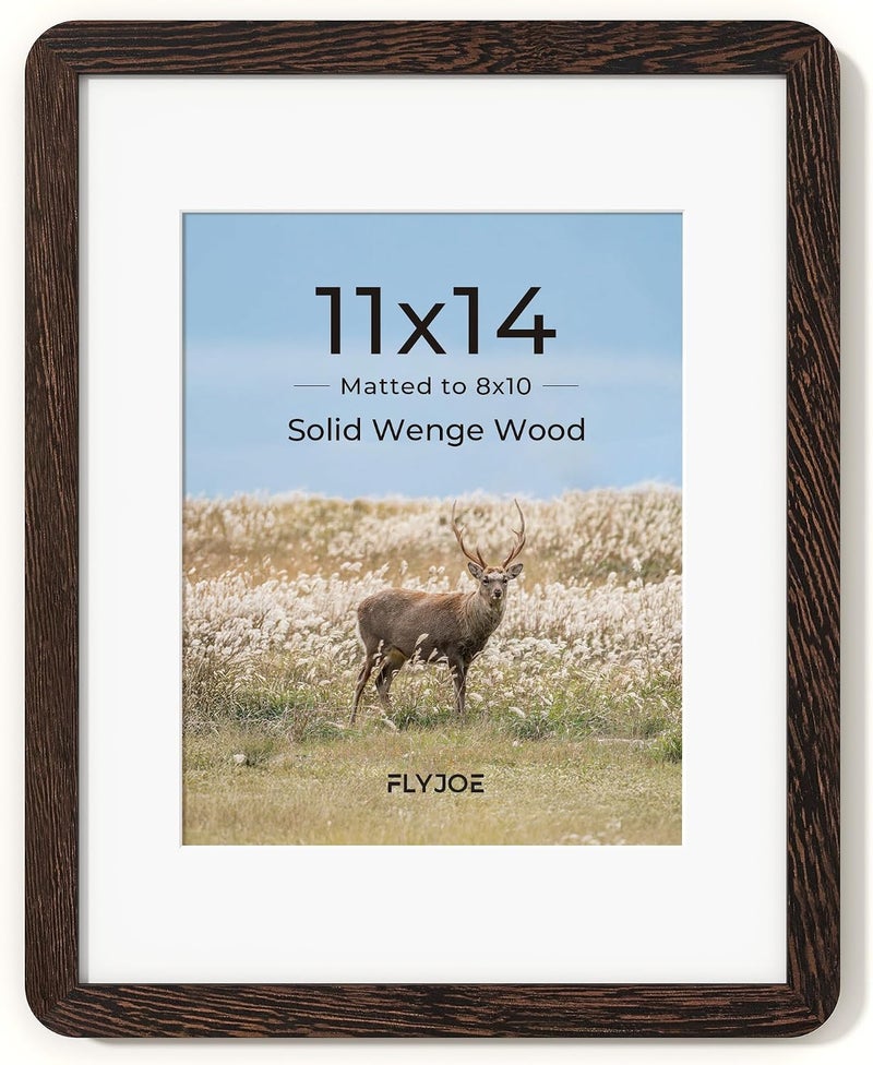 FLYJOE 11x14 Picture Frame,Natural Solid Wenge Wood 11 x 14 Photo Frame with HD Tempered Glass,Handcrafted Rounded Corner 11 by 14 Wooden Frames Matted to 8x10,11x14 Frame Wall Decor for Art,Family,Wedding - Image 1