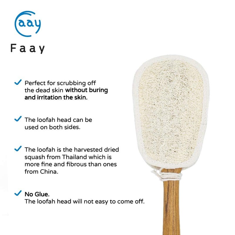 FAAY 17 Inch Natural Exfoliating Loofah Back Scrubber On a Stick with Luffa Sponge Pads Refills â€“ Long Handle Loofa Body Bath & Shower Brush for Men & Women - Image 2