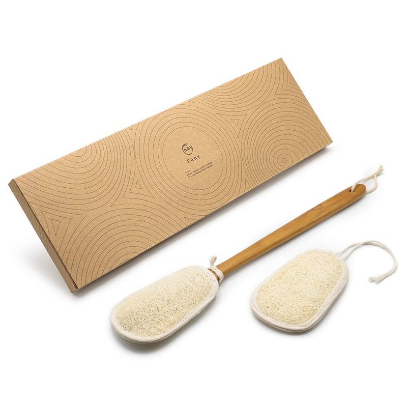 FAAY 17 Inch Natural Exfoliating Loofah Back Scrubber On a Stick with Luffa Sponge Pads Refills â€“ Long Handle Loofa Body Bath & Shower Brush for Men & Women - Image 4