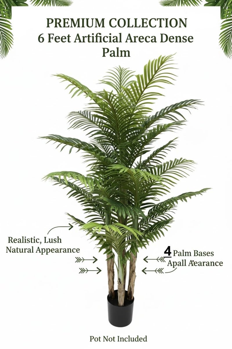 KAYKON 6 Feet Artificial Areca Palm Plant with 4 Trunks Real Looking Lifelike Fake Dense Tree for Luxury Decoration and Housewarming Gift Without Vase -180cm - Image 4