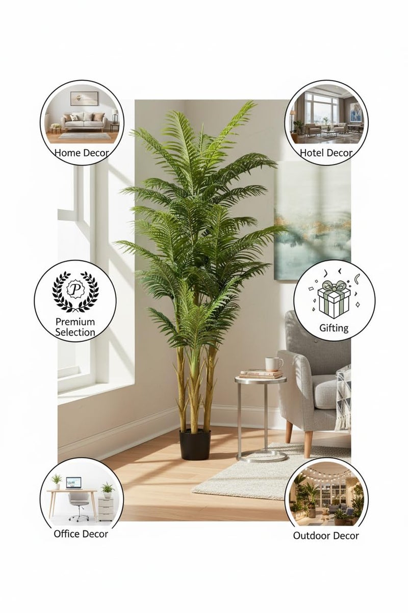 KAYKON 6 Feet Artificial Areca Palm Plant with 4 Trunks Real Looking Lifelike Fake Dense Tree for Luxury Decoration and Housewarming Gift Without Vase -180cm - Image 5