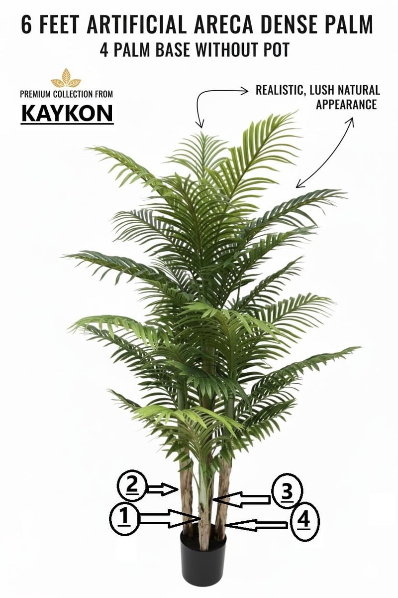 KAYKON 6 Feet Artificial Areca Palm Plant with 4 Trunks Real Looking Lifelike Fake Dense Tree for Luxury Decoration and Housewarming Gift Without Vase -180cm - Image 3