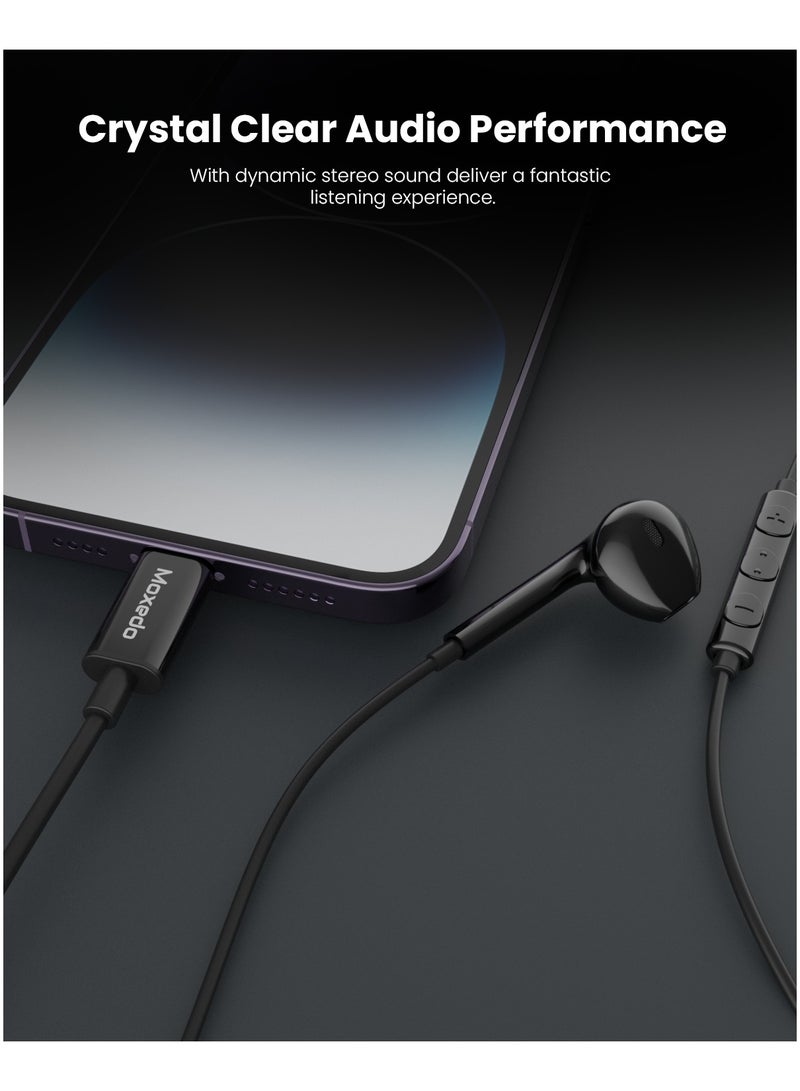 Moxedo Moxedo Mono Stereo Earphone Lightning Connector Earphone In-Line Remote, Built-in Microphone Compatible for iPhone 14/13/12/11 Pro Max/X/XS Max/XR - Black  - Image 3
