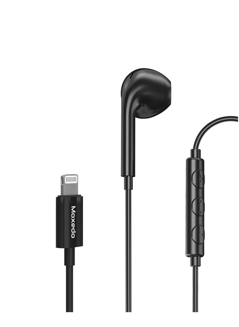 Moxedo Moxedo Mono Stereo Earphone Lightning Connector Earphone In-Line Remote, Built-in Microphone Compatible for iPhone 14/13/12/11 Pro Max/X/XS Max/XR - Black  - Image 1