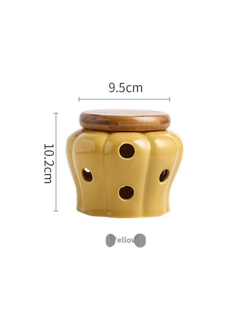 1 x 5 pcs Elegant Ceramic Storage Jar with Ventilation Yellow garlic jar (white box) 