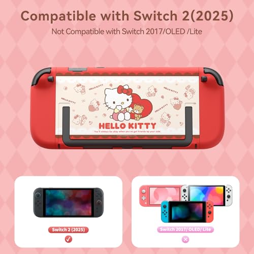 Kuitmor Dockable PC Protective Case Compatible with Switch 2 Model 2025 AllRound Protection Hard Protective Shell for Switch 2 2025 Accessories Red Hello Kitty - Image 3