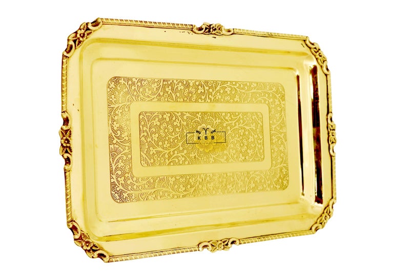 KBB Brass Tray MUGHAL Etching for Serving and for Salad and Rice (950 gm) - Image 2