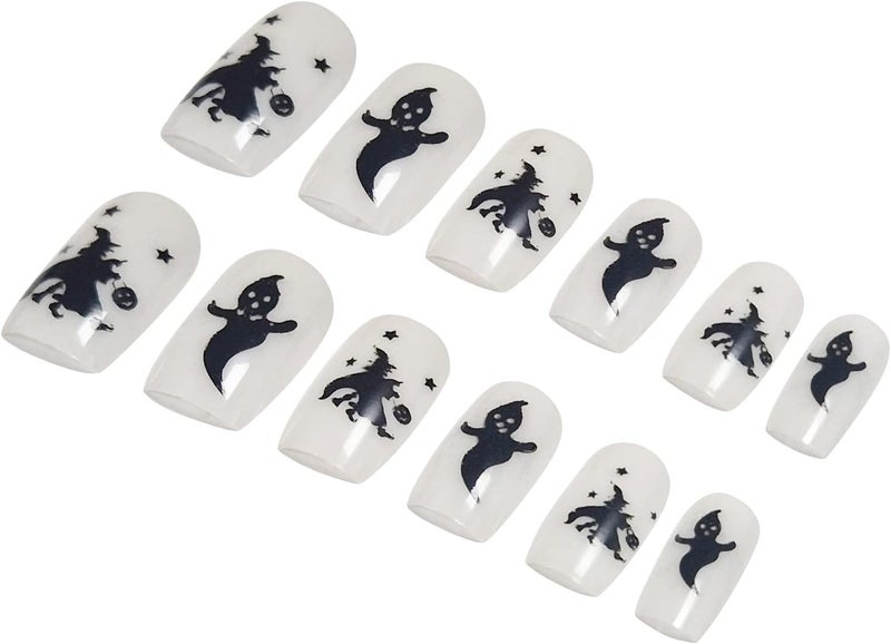12 Halloween Themed Fake Nails with Glue HN8
