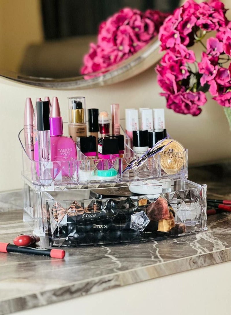 منظم مكياج أكريليك بجودة عالية - تصميم شفاف مع درج، مقاس 20×27 سم وارتفاع 17.5 سم BK - Image 2