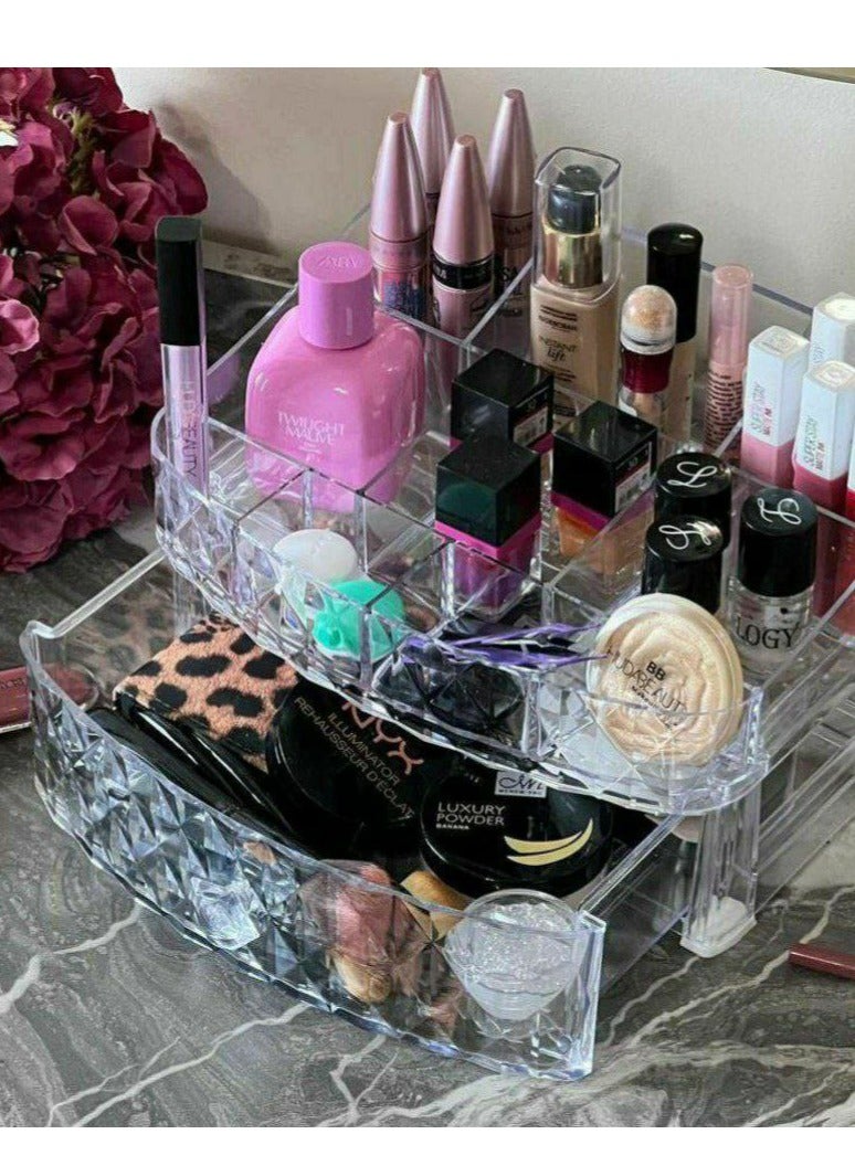 منظم مكياج أكريليك بجودة عالية - تصميم شفاف مع درج، مقاس 20×27 سم وارتفاع 17.5 سم BK - Image 3