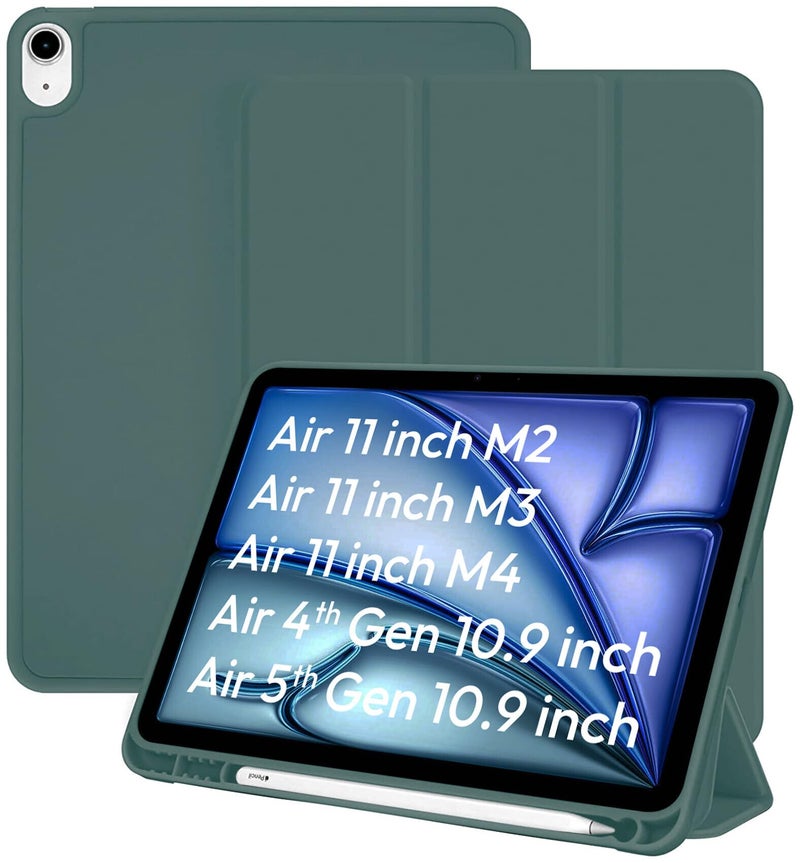 Robustrion Case Cover for iPad Air 11 inch Cover M4 / M3 / M2 / iPad Air 5th Generation Cover/iPad Air 4th Generation with [Pencil Holder] for iPad Air 11 inch M4 / M3 /M2 /Air 4 5 10.9" - Dark Green - Image 1
